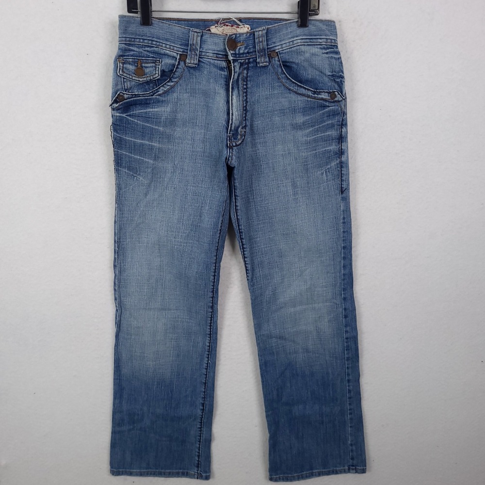 Division E Denim 32x30 Blue Straight Embroidered Flap Pocket Jeans Western Y2K